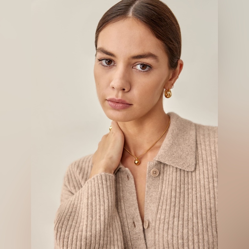 NEW Reformation Fantino Cashmere Collared Cardigan  in Oatmeal | size M - Picture 6 of 12